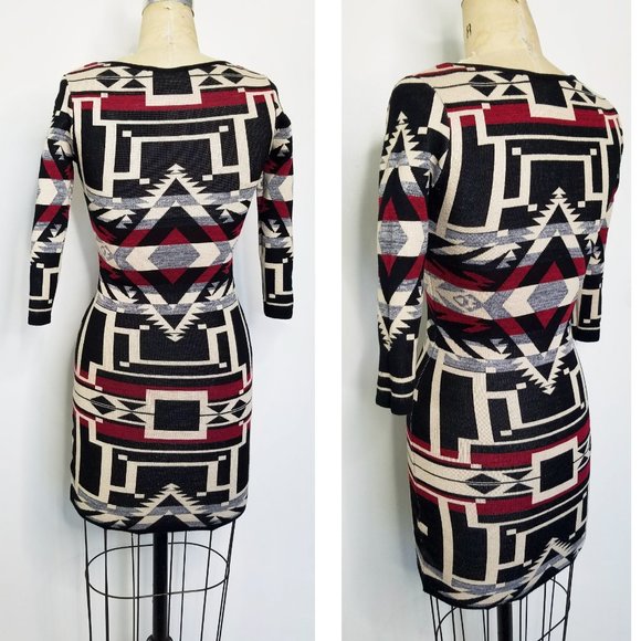 Denim & Supply Ralph Lauren Womens Dress Southwestern Aztec 3/4 Sleeve Knit Mini - Picture 5 of 7